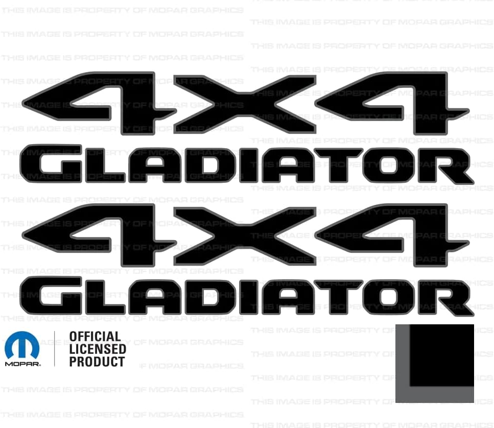 Decal Mods 4x4 Gladiator Bedside Graphic Decals/Stickers fits Jeep Wrangler/Gladiator JL/JT (2019-2024) Dark Gray w/Orange Outline (Mojave) FDGOO (Set of 2) | FJ2G5