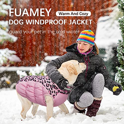Fuamey Dog Winter Coat,Dog Cold Weather Coats Dog Jackets With Zipper On Back With Harness Built In Dog Paded Vest Water Resistant Reflective Jacket For Small Medium Large Dogs Pink Leopard L #TOP5