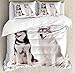 Ambesonne Alaskan Malamute Duvet Cover Set, Furry Arctic Doggies Husky Whelp Pedigree Pet Happy Siberian Mammal, Decorative 3 Piece Bedding Set with 2 Pillow Shams, King Size, White Black