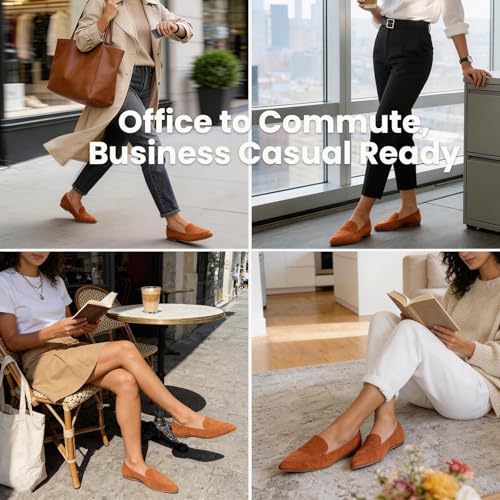 Image of MUSSHOE Pointed Toe Flats for Women, Comfortable Business Casual Work Shoes, Slip On Loafers with Arch Support, Office Walking Flats for All Day Standing