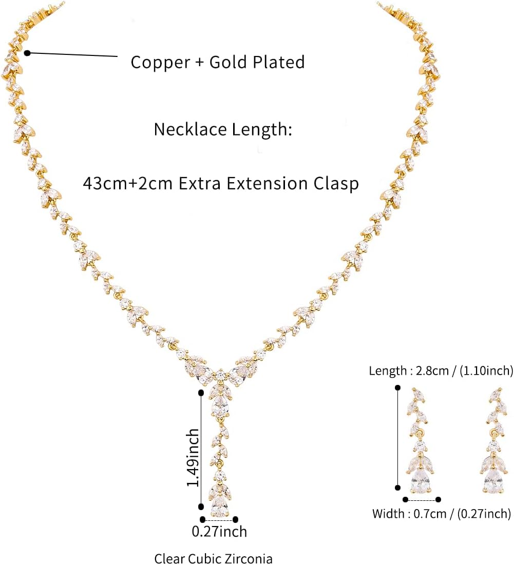 Bridal Wedding Jewelry CZ Set Marquise Teardrop Cubic Zirconia Pendant Necklace and Dangle Earring Bracelet Sets for Women - Image 2