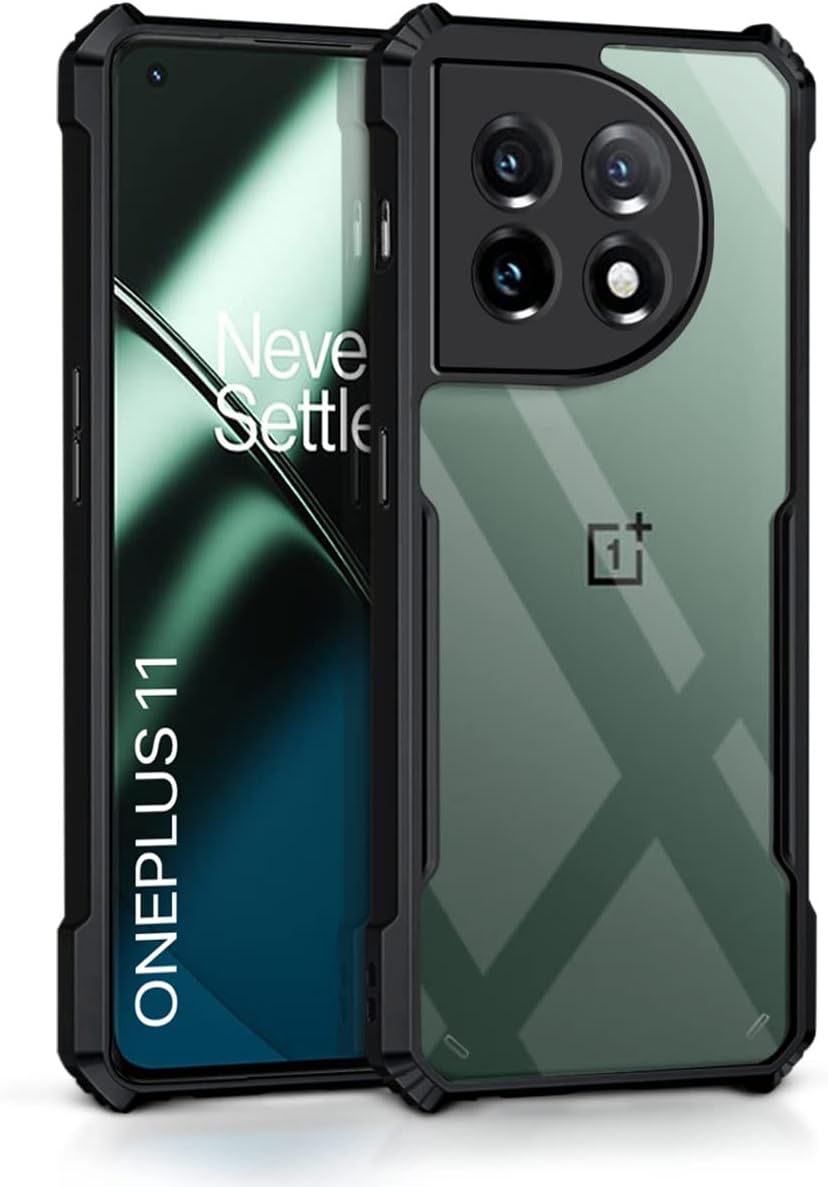 WOW IMAGINE Poly Carbonate + TPU Shock Proof Clear Protective Back Case For 1+ Oneplus 11 5G - Airedge Technology | 360 Degree Camera Protection | Transparent Hybrid Back Case Mobile Cover - Black