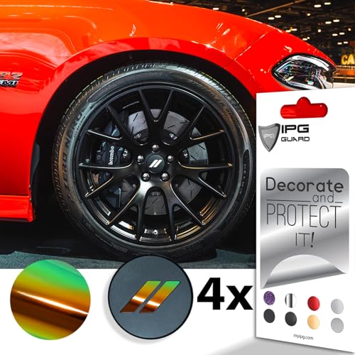 Image of IPG Compatible for Dodge Charger Challenger Durango Wheel Center Cap Decal Sticker Wrap Kit Personalize Your Vehicle (Inner Logo, Mirror Green Gold)