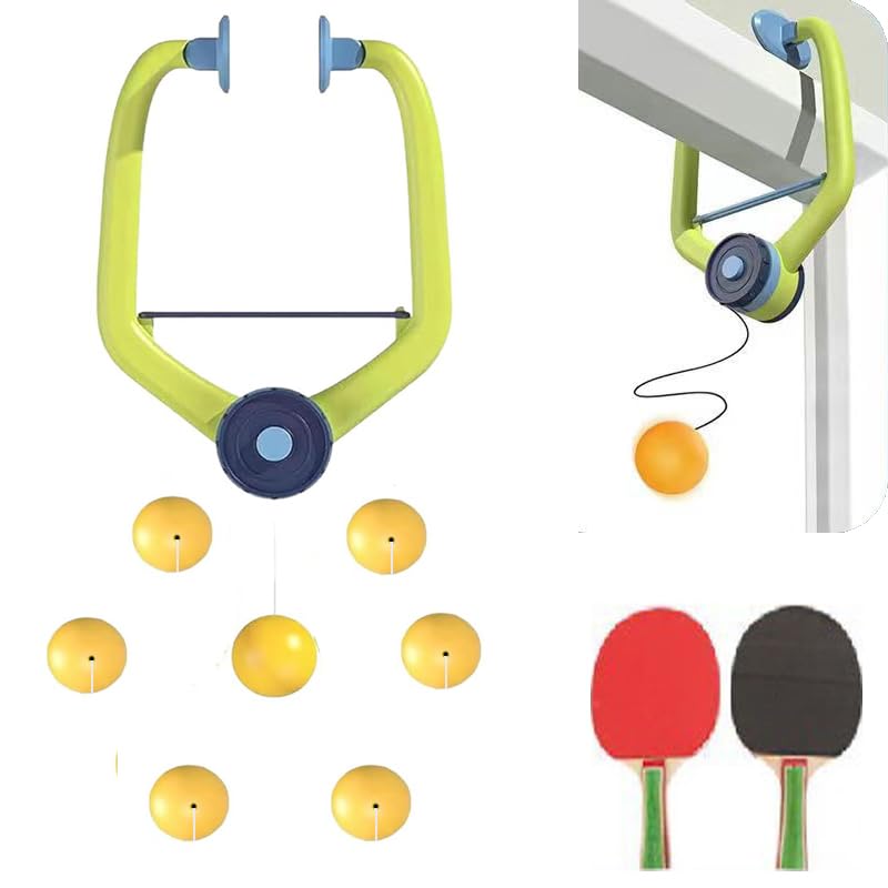 LIYUANBAIHUO Door Pong Game Set Hanging Table Tennis Trainer Portable Set with 2 Pcs Racket & 6 Pcs Balls Adjustable Portable Table Tennis Exerciser for Indoor Fun (Wooden Racket)