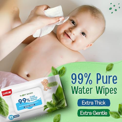 Image of LuvLap Plant Based 99% Pure Water Extra Thick Unscented Baby Wipes, 72s, with Aloe Vera & Vitamin E, pH Balanced, Paraben Free, Ideal for Delicate Skin, Dermatologically Tested