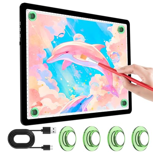 KOBAIBAN A4 LED Light Box for Diamond Art, Tracing Pad with Side Physical Buttons, Magnetic Light Table for Drawing, Stenciling, Weeding Vinyl, Portable USB LED lighting Tablet (Black, 35.2 x 25.4 CM)