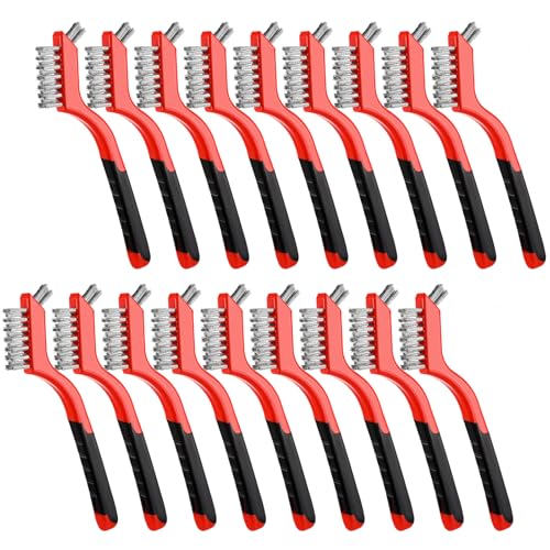 Image of 18PCS Wire Scratch Brush Set Soft Grip for Rust, Dirt & Paint Scrubbing with Deep Cleaning (Stainless Steel Wire)