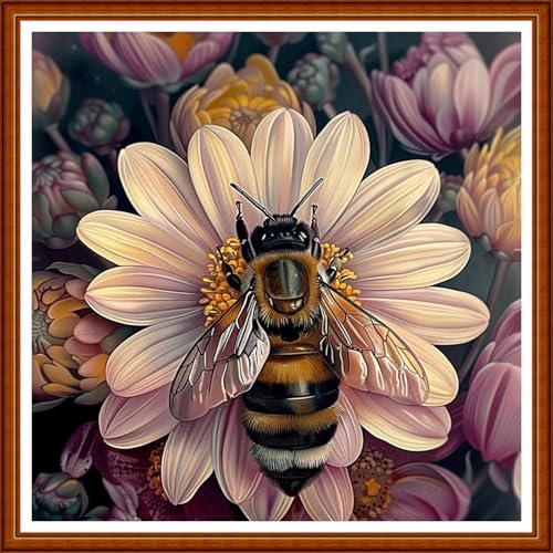 Image of Joyhoor Stamped Cross Stitch Kits for Beginners Needlepoint Kits for Adults Embroidery Kits 11CT Counted Cross Stitch Kits Printed Embroidery Pattern- Bees Gather Nectar 18x18 inchs