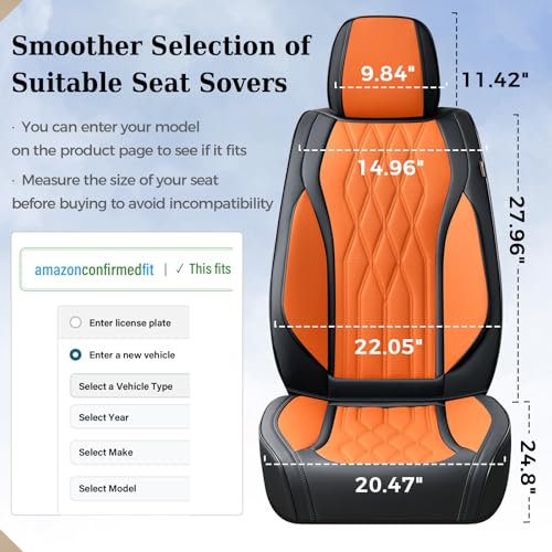 Image of Coverado Front Seat Covers, Car Seat Protector, Waterproof Nappa Leather Cushion, Fit for Most Sedans SUV Pick-up Truck-Black&Orange