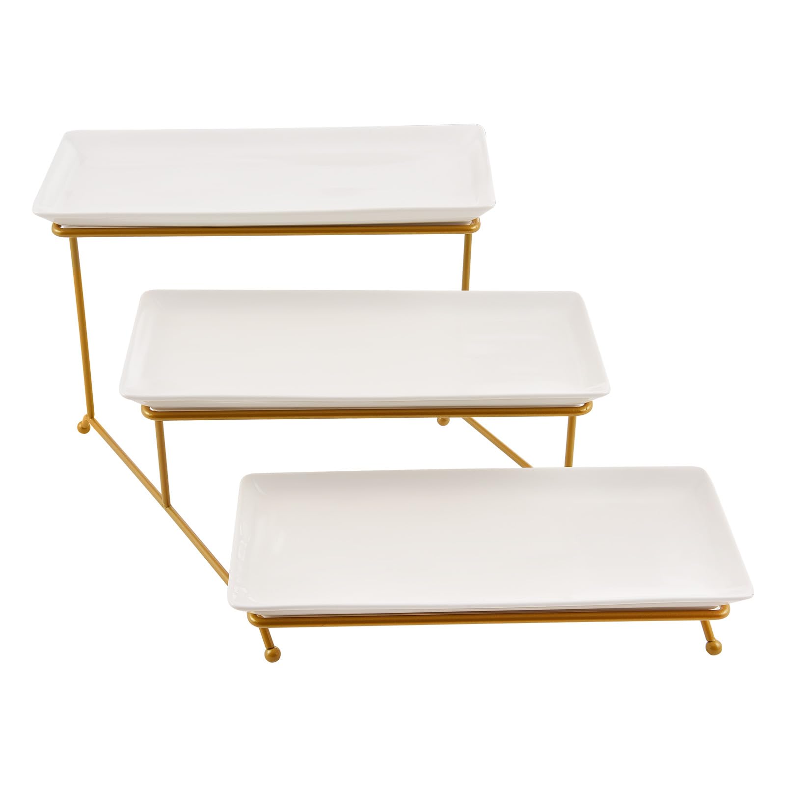 Jiawu Bandejas para Servir, Bandeja para Servir Desmontable de 3 Niveles, 12.0 X 5.0 in, Platos para Que Ahorran Espacio con Base de Acero Al Carbono para Fiestas, Alimentos, Frutas, Postres,