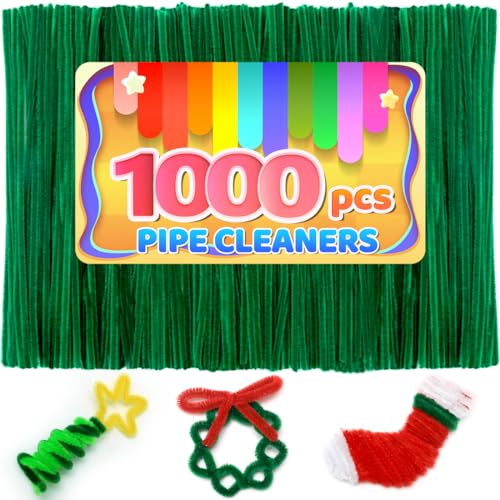 Image of IOOLEEM 1000pcs Christmas Green Pipe Cleaners for Christmas Crafts | Chenille Stems for DIY Flower Making & Festival Decor & Party Projects, Pipe Cleaner Crafts, Art and Craft Supplies