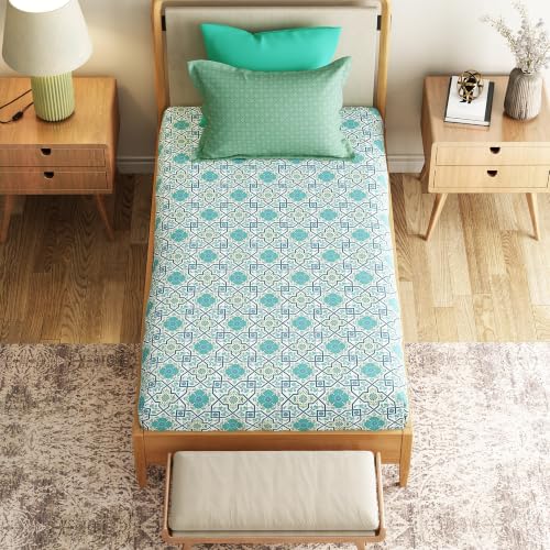 Image of Mytrident Bedsheet for Single Bed Cotton | 60 inch x 90 inch | Flourish Blue