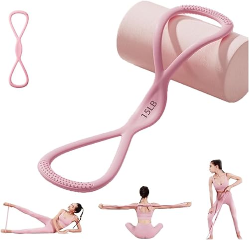 Figura 8 Banda de resistencia para mujeres y hombres  Cuerda de tracción de silicona rosa de 15 libras para entrenamiento de hombros, espalda y