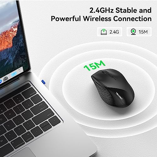 Image of TECKNET Wireless Mouse, 2.4G USB Computer Mouse with 6-Level Adjustable 4800 DPI, 30 Months Battery, Ergonomic Grips, 6 Buttons Portable for PC, Chromebook, Mac (Black)