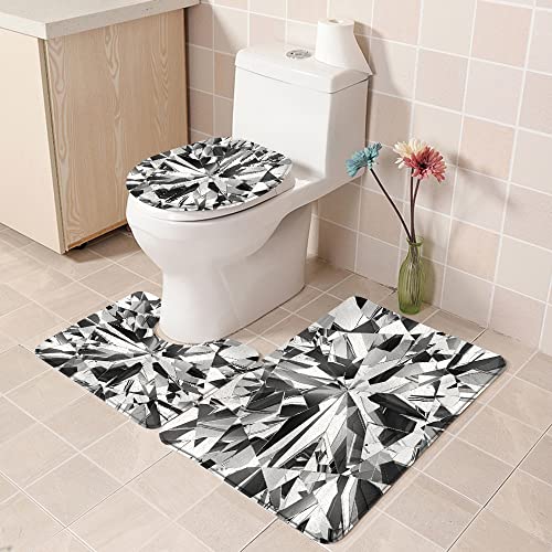 MANJIMAA Badematte Badvorleger Set 3-TLG. Teppich, Muster realistisch Diamant 3D Kristall Edelstein Glas schwarz… – Bild 3