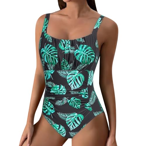 Traje de baño Adelgazante para Mujer con Estampado Ideal para Piscina Playa y Actividades al Libre en Verano diseño Moderno de una Pieza (Green, XL)