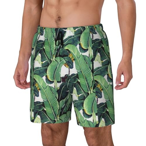 Tropical Banana Palm Leaves Print Men'S Bwim Trunks Beach Shorts with Compression Liner, Anti-Chafe, Quick Dry2