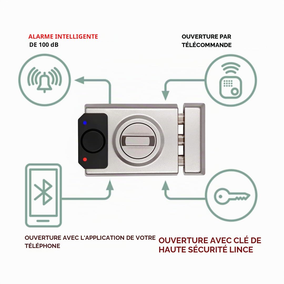 Lince SMART7930 Verrou Connecté Bluetooth Or | Application mobile, télécommande, ouverture mécanique avec clé et électronique, USB-C.