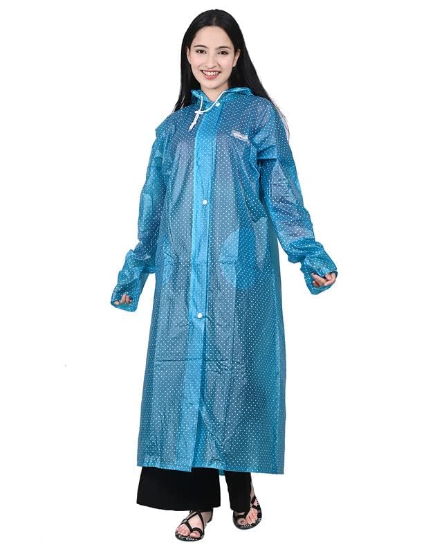 w+ Green Women's Dotted Print Ladies Raincoat with Side Pocket, One-Piece Light Weight Raincoat (Medium)-picture-35