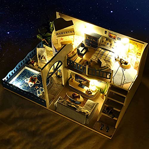 Puppenhaus-Miniatur-3D-Holzwohnungsbausatz, Zusammengebautes Hausmodell Mit Led-Leuchten, Selbst Zusammengebautes… – Bild 8