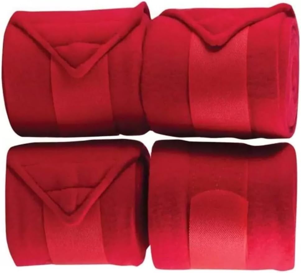 Image of Fleece Horse Polo Wraps Set of 4 Bandages 4 inch Width, 3 Meters Length (Red)