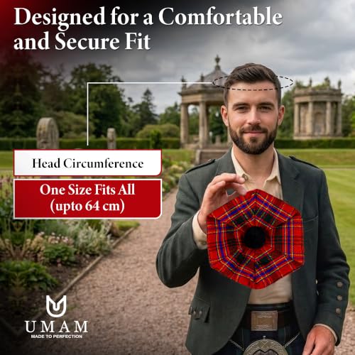 Image of Scottish Tam O' Shanter Hat Tartan Bonnet Pom Pom Wool Flat Cap One Size