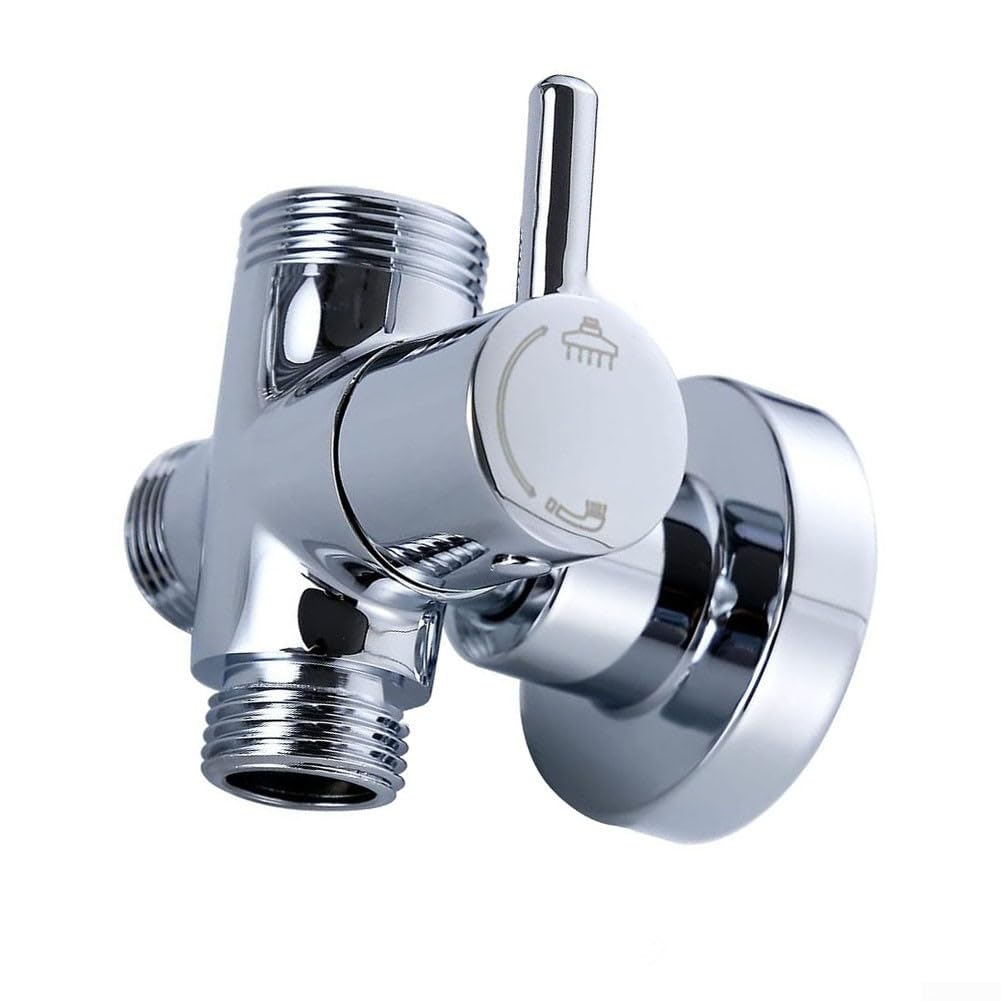 HaloModora 3 Way Brass Shower Diverter Valve G1/2 and G3/4 Thread T-Adapter with Wall Mount for Bathroom Fixture Connection