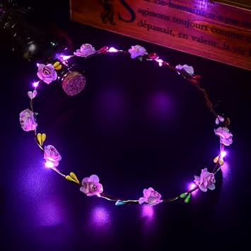 Led Light Women Flower Girl Headband Glow Blinking Crown Hair Wreath For Halloween Cosplay Holiday Wedding Party Pink