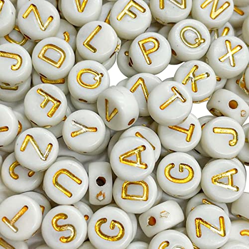 300 Miçangas Brancas Conta Letras Douradas Redondas Alfabeto Completo Para Colar Infantil Pulseira A