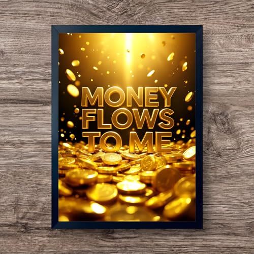 Image of ARTFUL TOY BOX - Money Flows To Me Motivational Quote Photo Frame Wall Art for Home & Office Decor | Wealth Attraction, Positive Energy & Abundance Wall Decor | HD Glossy Print | Premium Fiber Black Frame - 12x18 Inch (30x45 cm) (Design 14)