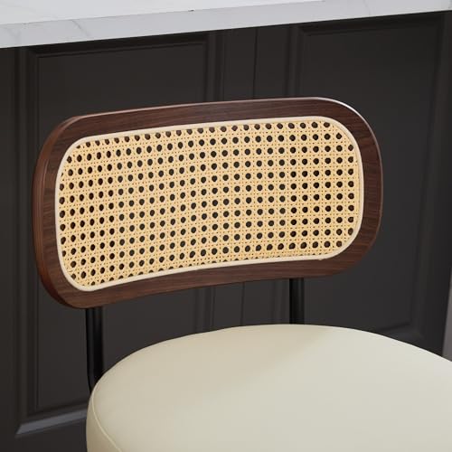 Image of YaFiti Counter Height Bar Stools Set of 3, 26 inch Rattan Counter Height Stools with Upholstered Seat, Walnut Craftsmanship, Swivel Counter Stools for Island /Kitchen /Counter /Bar (Pearl White)
