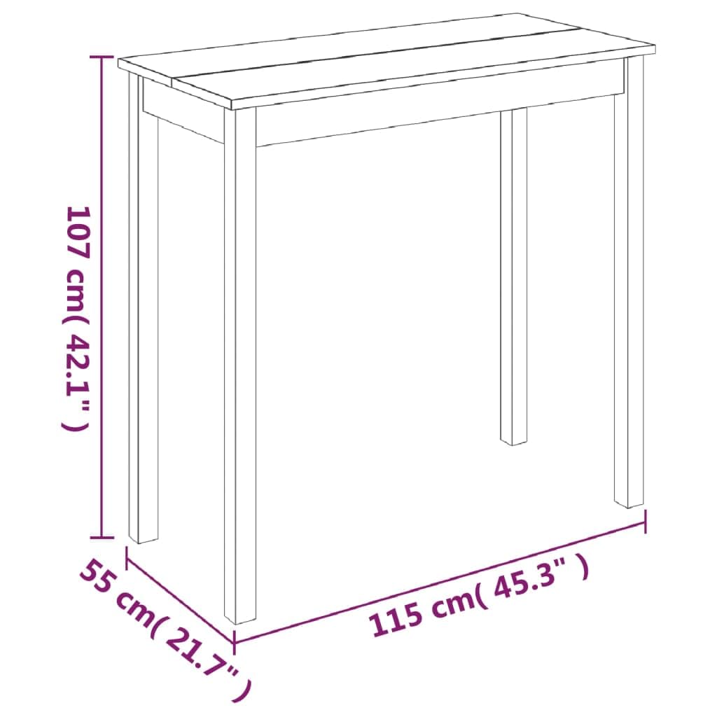 Mesa de bar negra 115 × 55 × 107 cm de tablero MDF y patas de madera de pino, diseño moderno, resistente y fácil de limpiar, para cocina, comedor, oficina en casa