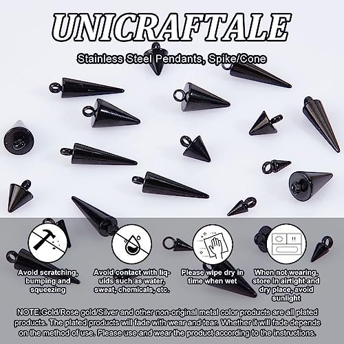 UNICRAFTALE 32pcs Black Stainless Steel Cone Charm 4 Styles Punk Style Charm Spike Pendants Dangle Charm for DIY Necklace Earring Bracelet Jewelry Making - Image 4