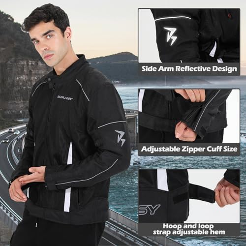 Mesh Motorcycle Jacket for Men, Summer Motorbike Biker Jacket, Reflective Lightweight Breathable Riding Jacket
