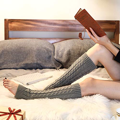Image of SATINIOR Syhood 4 Pairs Cable Knit Leg Warmers Women Winter Knitted Crochet Knee Boot Stockings Cuffs Long Legging Socks