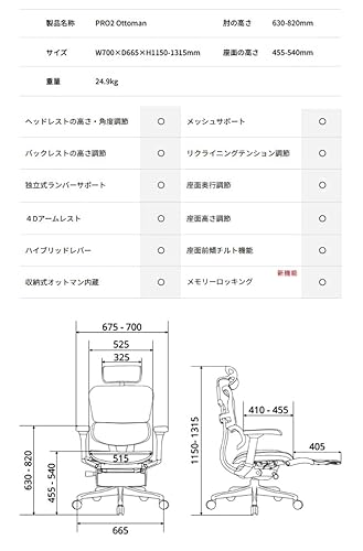 Ergohuman プロ2 オットマン 内蔵 EHP2-LPL-DR の商品画像 1
