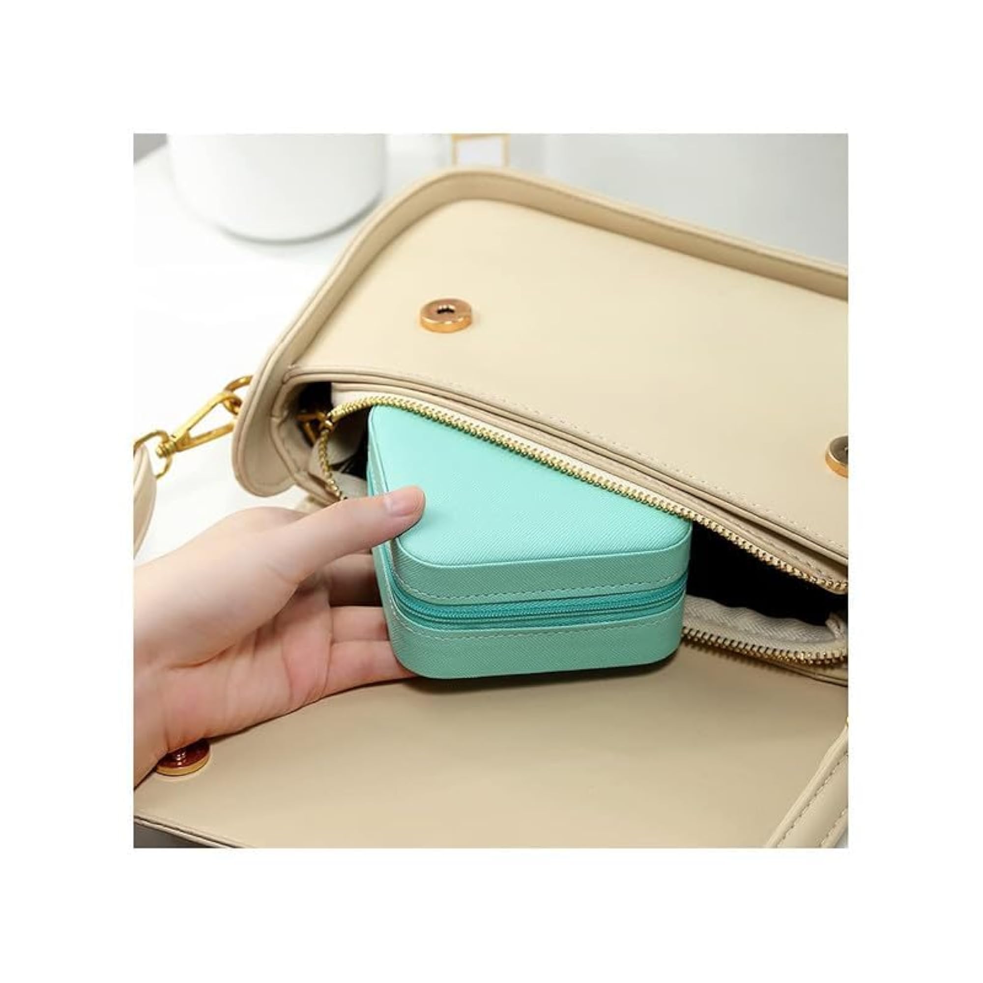 Compact Faux PU Leather Mini Jewelry Organizer Box