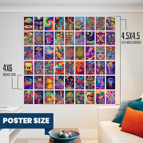 Image of Wallgasm Paper Psychedelic Trippy Poster Set-Set Of 54, 4 X 6 Inches Posters For Wall|Aesthetic Room Decor Item|Posters For Bedroom, Living Room Decor|Collage Kit