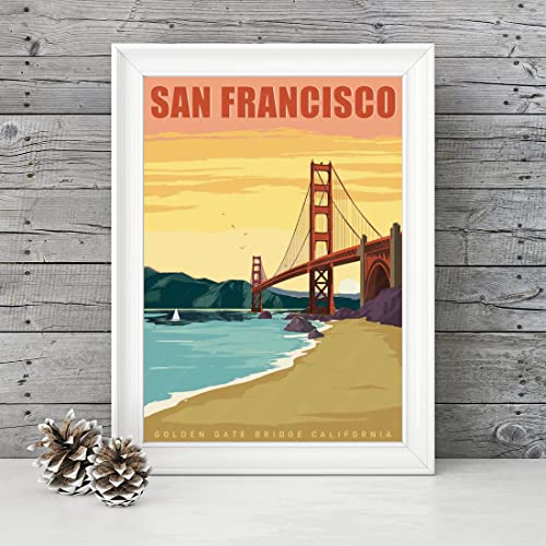 Gaeaverse San Francisco California Golden Gate Bridge American City Landscape Decorative Paintings Vintage Travel Poster Retro Wall Sticker Art Print Home Decoration (12X18 Inch) #TOP5