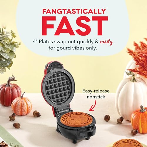 Image of Dash MultiMaker Mini System Removable Plate Set - Nonstick Replacement Plates for Halloween Waffle Breakfast - Waffle Maker Not Included - 4-Inch - Two-Pack - Skull & Jack-O-Lantern