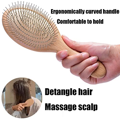 Wooden Paddle Detangling Brush Metal Bristle Hair Brush For Women And Men, Anti-Frizz Styling Hairbrush Comb For Curly Fine Wavy Normal Hair, Scalp Massage Brush, Wet Or Dry Use #TOP5