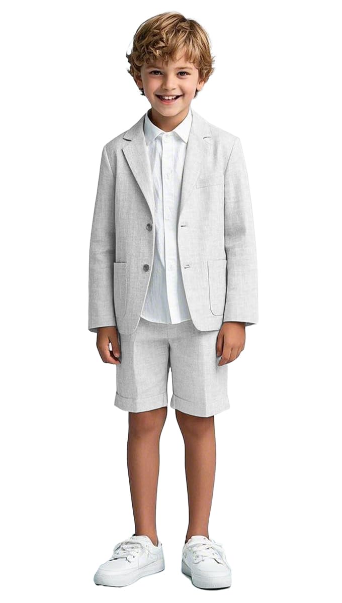 Lot de 2 blazers et pantalons courts en lin pour garçon, costume d'été, mariage, enfants, smoking formel, fêtes d'anniversaire