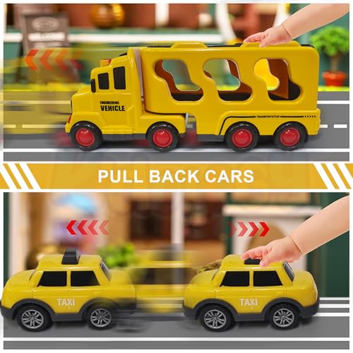 Image of Kidology Construction Truck Toys Cars for Kids & Toddlers 5-in-1 Friction Power Vehicle Toy for Boys, Transport Trucks, Christmas Birthday Gift for Age 3-9 Boys & Girls,Multicolor