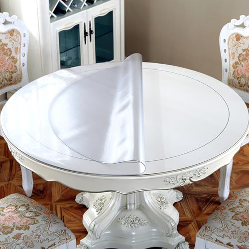 LovePads 1.5mm Thick Frosted Round Table Cover Protector 54 Inch Round Table Protector for Dining Room Table, Round Plastic Table Cover, Plastic Cover for Round Table, PVC Round Table Pads