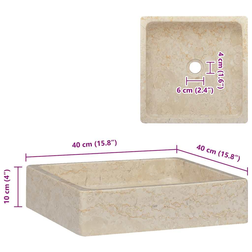 vidaXL Lavandino Crema 40x40x10 cm in Marmo