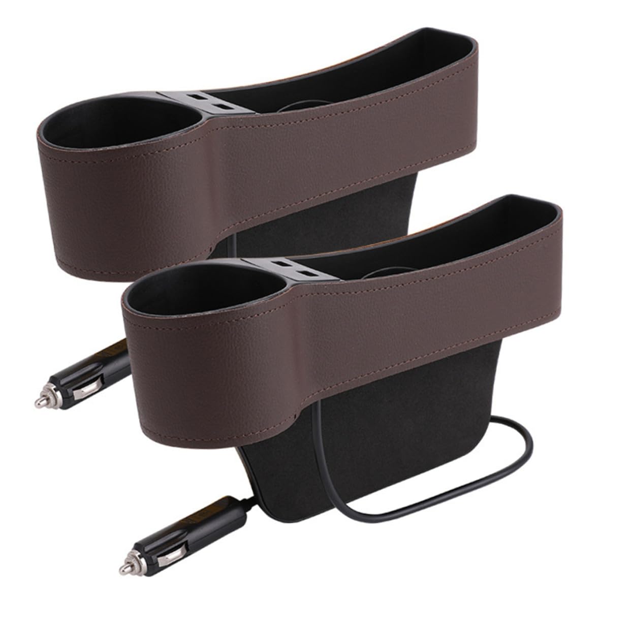 Organisateur d'Écart de Siège Auto POPETPOP en Cuir Marron avec Porte-Gobelet