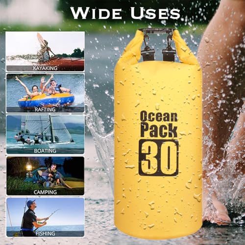 MORAINJAY 30L Yellow Dry Bag,Waterproof Bag with Double Adjustable Shoulder Strap,Large Capacity Dry Sack 2L 5L 10L 15L 20L 30L for Outdoor Camping,Rafting,Swimming,Boating,Surfing - Image 4