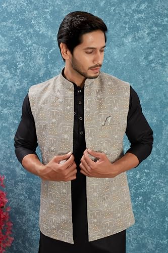 Indian Traditional Jacquard Open Waistcoat Weddings Festive Occasions Nehru Jacket For Men4