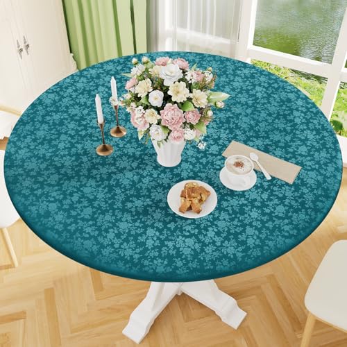 Image of Smiry Waterproof Heavy Duty Vinyl Fitted Tablecloth for 45 inch-56 inch Round Table