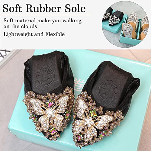 Women's Ballet Flats Foldable Casual Sparkly Rhinestone Wedding Comfort Slip on Walking Flat Shoes Ballerina Shoes4
